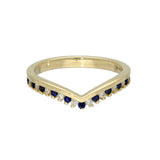 9ct Yellow Gold Sapphire & 0.12ct Diamond Claw Set Wishbone Ring