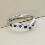 9ct White Gold Sapphire & 0.16ct Diamond Claw Set Wishbone Ring