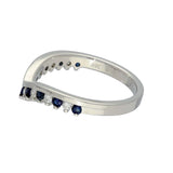 9ct White Gold Sapphire & 0.16ct Diamond Claw Set Wishbone Ring