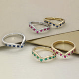 9ct White Gold Sapphire & 0.16ct Diamond Claw Set Wishbone Ring