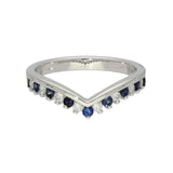 9ct White Gold Sapphire & 0.16ct Diamond Claw Set Wishbone Ring