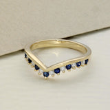 9ct Yellow Gold Sapphire & 0.16ct Diamond Claw Set Wishbone Ring