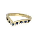 9ct Yellow Gold Sapphire & 0.16ct Diamond Claw Set Wishbone Ring