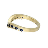 9ct Yellow Gold Sapphire & 0.16ct Diamond Claw Set Wishbone Ring