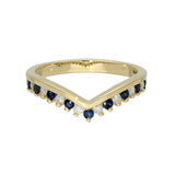 9ct Yellow Gold Sapphire & 0.16ct Diamond Claw Set Wishbone Ring