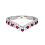 9ct White Gold Ruby & 0.16ct Diamond Claw Set Wishbone Ring