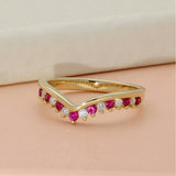 9ct Yellow Gold Ruby & 0.16ct Diamond Claw Set Wishbone Ring