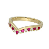 9ct Yellow Gold Ruby & 0.16ct Diamond Claw Set Wishbone Ring