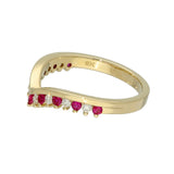 9ct Yellow Gold Ruby & 0.16ct Diamond Claw Set Wishbone Ring