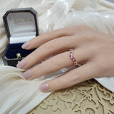 9ct Yellow Gold Ruby & 0.16ct Diamond Claw Set Wishbone Ring