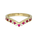 9ct Yellow Gold Ruby & 0.16ct Diamond Claw Set Wishbone Ring