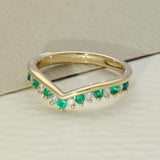 9ct Yellow Gold Emerald & 0.16ct Diamond Claw Set Wishbone Ring