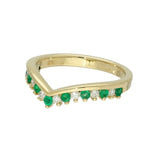 9ct Yellow Gold Emerald & 0.16ct Diamond Claw Set Wishbone Ring