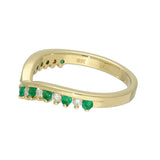 9ct Yellow Gold Emerald & 0.16ct Diamond Claw Set Wishbone Ring
