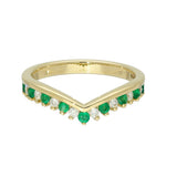 9ct Yellow Gold Emerald & 0.16ct Diamond Claw Set Wishbone Ring