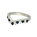 9ct White Gold Sapphire & 0.26ct Diamond Claw Set Wishbone Ring