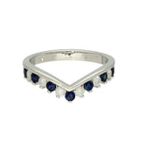 9ct White Gold Sapphire & 0.26ct Diamond Claw Set Wishbone Ring
