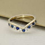9ct Yellow Gold Sapphire & 0.26ct Diamond Claw Set Wishbone Ring