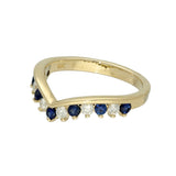 9ct Yellow Gold Sapphire & 0.26ct Diamond Claw Set Wishbone Ring