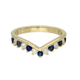 9ct Yellow Gold Sapphire & 0.26ct Diamond Claw Set Wishbone Ring