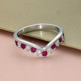 9ct White Gold Ruby & 0.26ct Diamond Claw Set Wishbone Ring