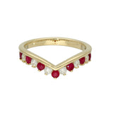 9ct Yellow Gold Ruby & 0.26ct Diamond Claw Set Wishbone Ring
