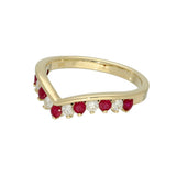 9ct Yellow Gold Ruby & 0.26ct Diamond Claw Set Wishbone Ring