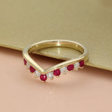 9ct Yellow Gold Ruby & 0.26ct Diamond Claw Set Wishbone Ring