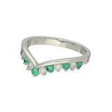 9ct White Gold Emerald & 0.26ct Diamond Claw Set Wishbone Ring