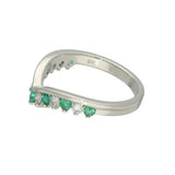 9ct White Gold Emerald & 0.26ct Diamond Claw Set Wishbone Ring
