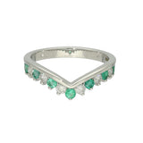 9ct White Gold Emerald & 0.26ct Diamond Claw Set Wishbone Ring