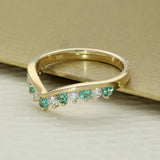 9ct Yellow Gold Emerald & 0.26ct Diamond Claw Set Wishbone Ring