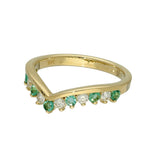 9ct Yellow Gold Emerald & 0.26ct Diamond Claw Set Wishbone Ring