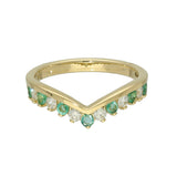 9ct Yellow Gold Emerald & 0.26ct Diamond Claw Set Wishbone Ring
