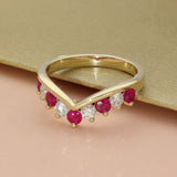 9ct Yellow Gold Ruby & 0.35ct Diamond Claw Set Wishbone Ring