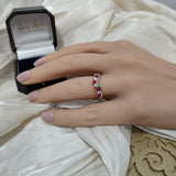 9ct Yellow Gold Ruby & 0.35ct Diamond Claw Set Wishbone Ring