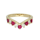 9ct Yellow Gold Ruby & 0.35ct Diamond Claw Set Wishbone Ring