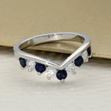 9ct White Gold Sapphire & 0.35ct Diamond Claw Set Wishbone Ring