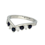 9ct White Gold Sapphire & 0.35ct Diamond Claw Set Wishbone Ring