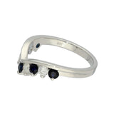 9ct White Gold Sapphire & 0.35ct Diamond Claw Set Wishbone Ring