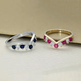9ct White Gold Sapphire & 0.35ct Diamond Claw Set Wishbone Ring