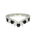 9ct White Gold Sapphire & 0.35ct Diamond Claw Set Wishbone Ring