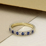9ct Yellow Gold Sapphire & Diamond Milgrain Edge 3mm Half Eternity Ring