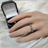 9ct Yellow Gold Sapphire & Diamond Milgrain Edge 3mm Half Eternity Ring