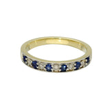 9ct Yellow Gold Sapphire & Diamond Milgrain Edge 3mm Half Eternity Ring