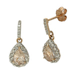 9ct Rose Gold Pear Cut Morganite and Diamond Cluster Tear Drop Earrings