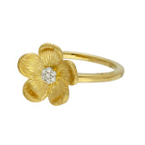 Textured & Matte Finish 18ct Yellow Gold Diamond Set Flower Ring