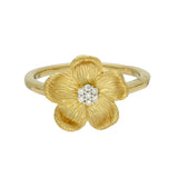 Textured & Matte Finish 18ct Yellow Gold Diamond Set Flower Ring