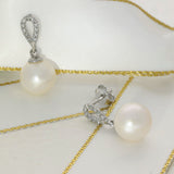 9ct White Gold 9mm Freshwater Pearl & Diamond Drop Earrings