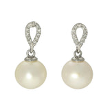 9ct White Gold 9mm Freshwater Pearl & Diamond Drop Earrings